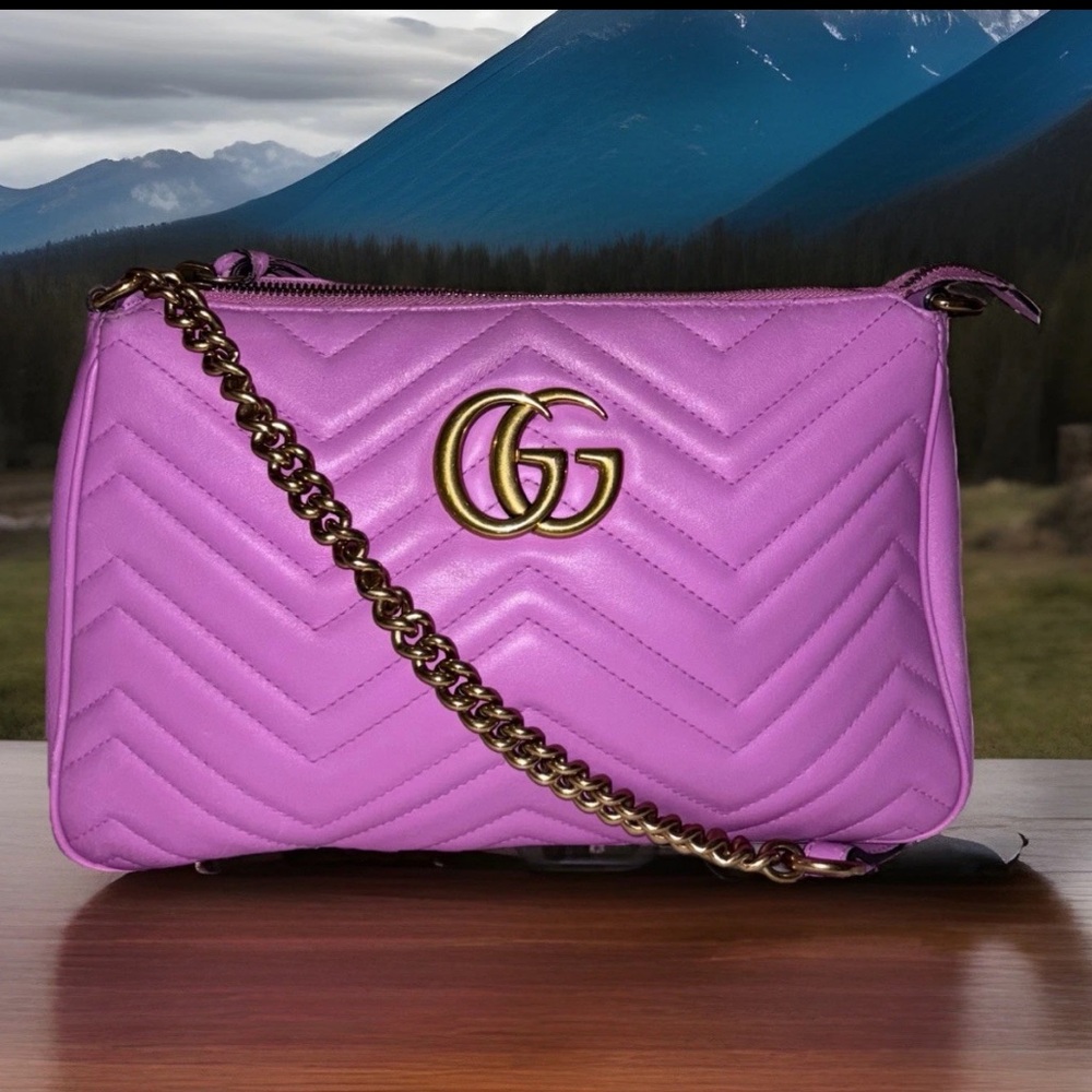 Gucci Vintage Marmot Quilted Chevron Ultra Violet Shoulder Bag with Dust Bag EC